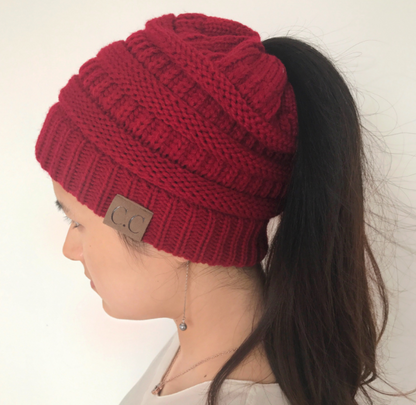 Cable Knit Fuzzy Lined High Bun Beanie - Urban Caps 