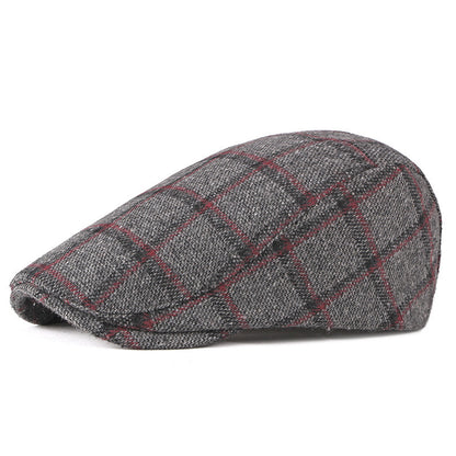 New Style Hat Male British Retro Woolen Beret Casual Plaid - Urban Caps 