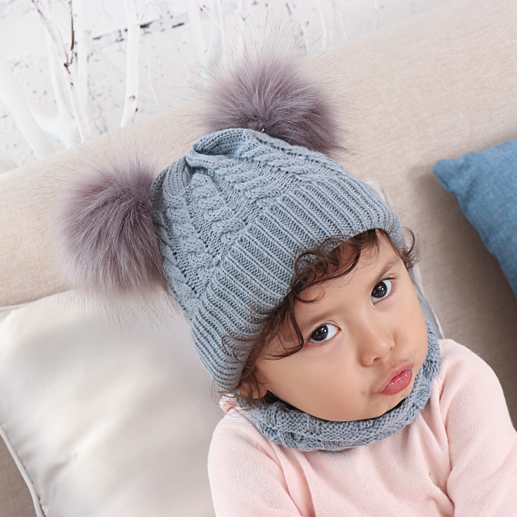 Baby Double Ball Woolen Hat Scarf Set - Urban Caps 