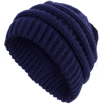 Cable Knit Fuzzy Lined High Bun Beanie - Urban Caps 