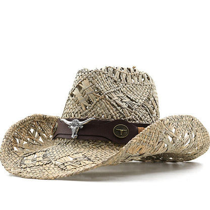 Belt Decoration Natural Grass Hand-knitted Western Cowboy Hat - Urban Caps 