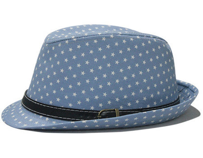 Star Print Hip Hop Belt Buckle Fedora Hat - Urban Caps 