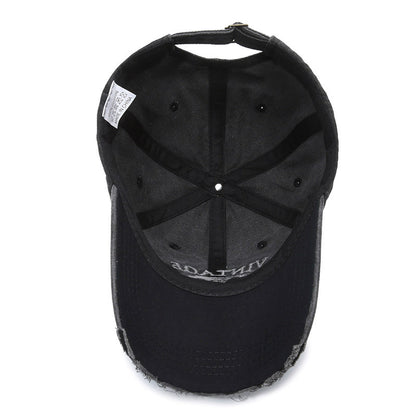 American Retro Soft Top Make Old Ripped Letter Embroidered Baseball Cap - Urban Caps 