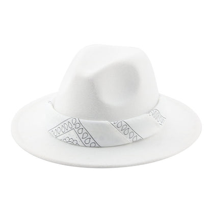 Paisley Ribbon Wide Brim Woolen Top Hat Felt Cowboy Hat - Urban Caps 