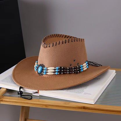 Western Cowboy Hat Men's And Women's Gem Chain Fedora Hat - Urban Caps 