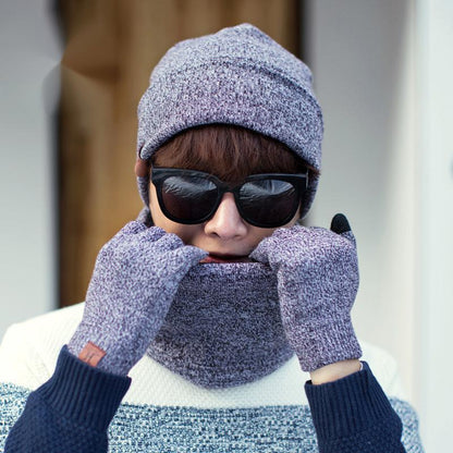 Velvet Padded Hat, Scarf, and Gloves Set: Three-Piece Winter Warmth - Urban Caps 