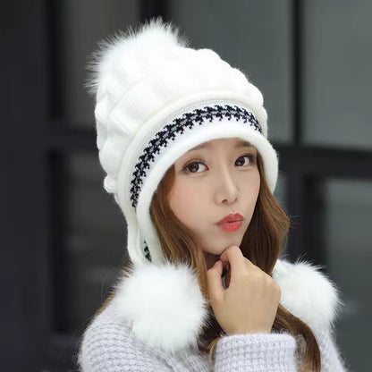 Cozy Fleece-Lined Knit Beanie with Ear Flaps & Pompom – Winter Hat for Women (Warm, Stylish, Multiple Colors)