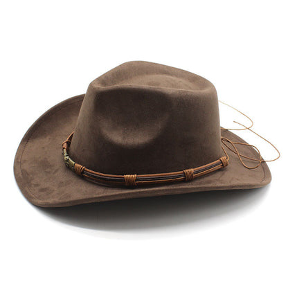 Suede Curling Western Cowboy Hat Ethnic Style Top Hat - Urban Caps 
