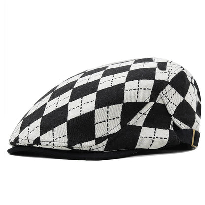 Retro Plaid Painter Hat – Short Brim Cotton Beret | Unisex Adjustable Fit - Urban Caps 