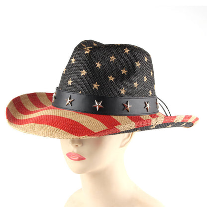 European And American Western Cowboy Style Jazz Hat With Double-layer Printed Straw Hat - Urban Caps 