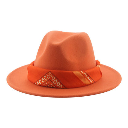 Paisley Ribbon Wide Brim Woolen Top Hat Felt Cowboy Hat - Urban Caps 