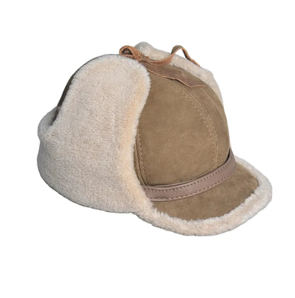 Alaska Winter Genuine Leather Trapper Bomber Hat - Classic Trapper Bomber With Fur Lining