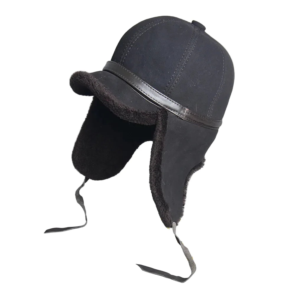 Alaska Winter Genuine Leather Trapper Bomber Hat - Classic Trapper Bomber With Fur Lining