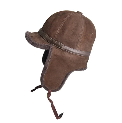 Alaska Winter Genuine Leather Trapper Bomber Hat - Classic Trapper Bomber With Fur Lining