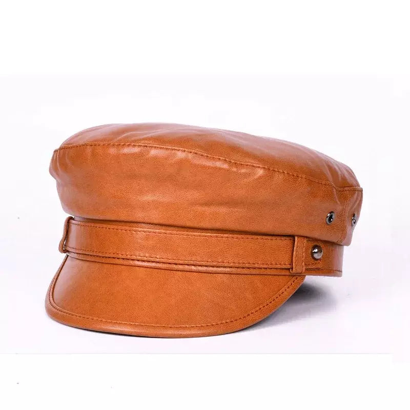 Albiach Genuine Leather Sailor Cap - Timeless Maritime Style With Soft Sheepskin Leather