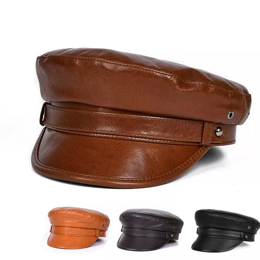 Albiach Genuine Leather Sailor Cap - Timeless Maritime Style With Soft Sheepskin Leather