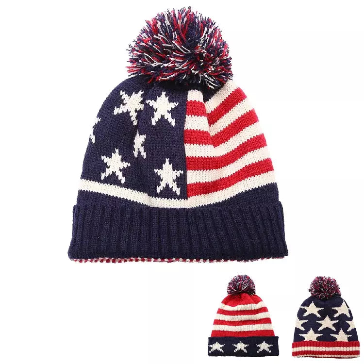 American Flag Pom-Pom Beanie - Urban Caps
