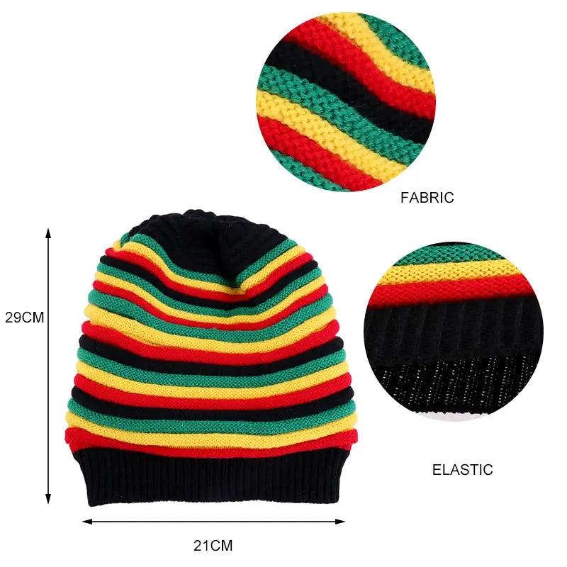 Rasta Reggae Striped Baggy Beanie - Urban Caps