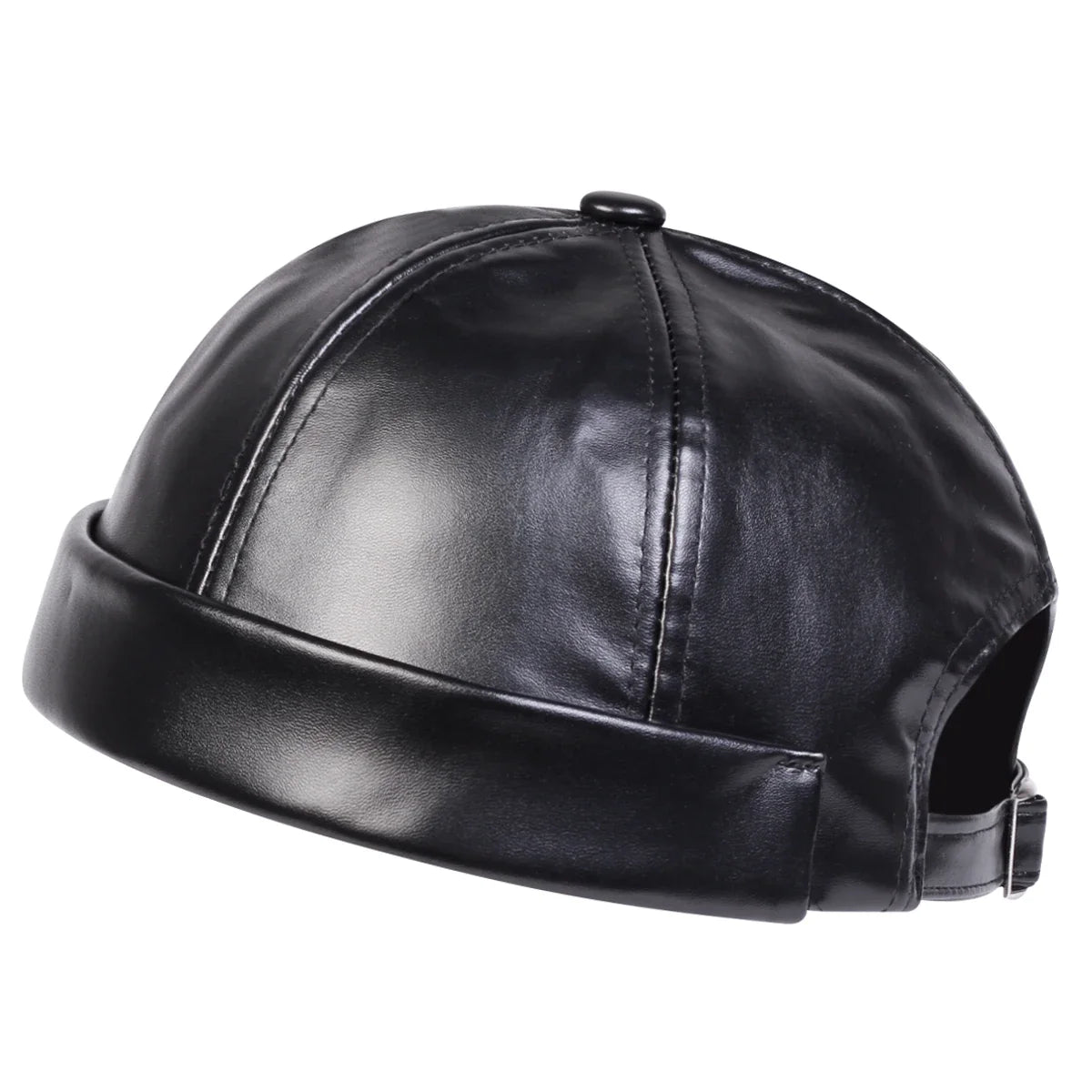 Auckland Leather Brimless Docker Cap - Sleek Vegan Leather Cap For Casual Street Style
