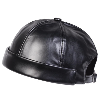 Auckland Leather Brimless Docker Cap - Sleek Vegan Leather Cap For Casual Street Style