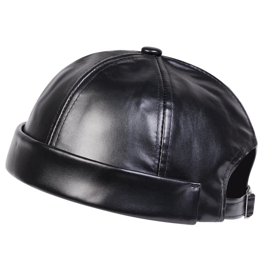 Auckland Leather Brimless Docker Cap - Sleek Vegan Leather Cap For Casual Street Style