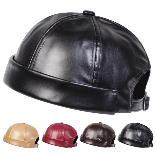 Auckland Leather Brimless Docker Cap - Sleek Vegan Leather Cap For Casual Street Style