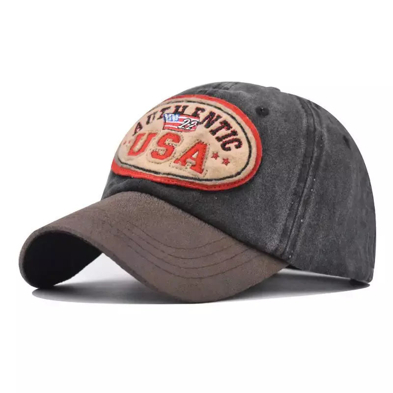 Authentic USA Washed Cotton Baseball Cap - Embroidered Details, Classic Casual Cap