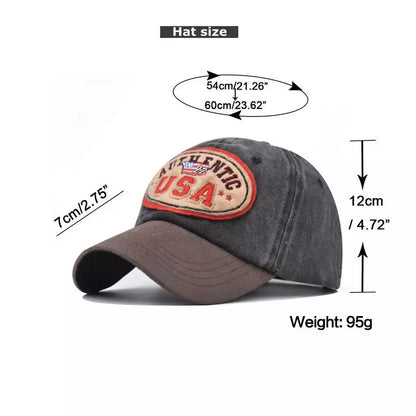 Authentic USA Washed Cotton Baseball Cap - Embroidered Details, Classic Casual Cap