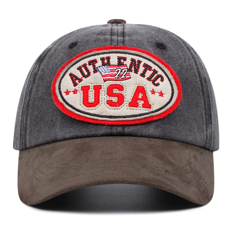 Authentic USA Washed Cotton Baseball Cap - Embroidered Details, Classic Casual Cap