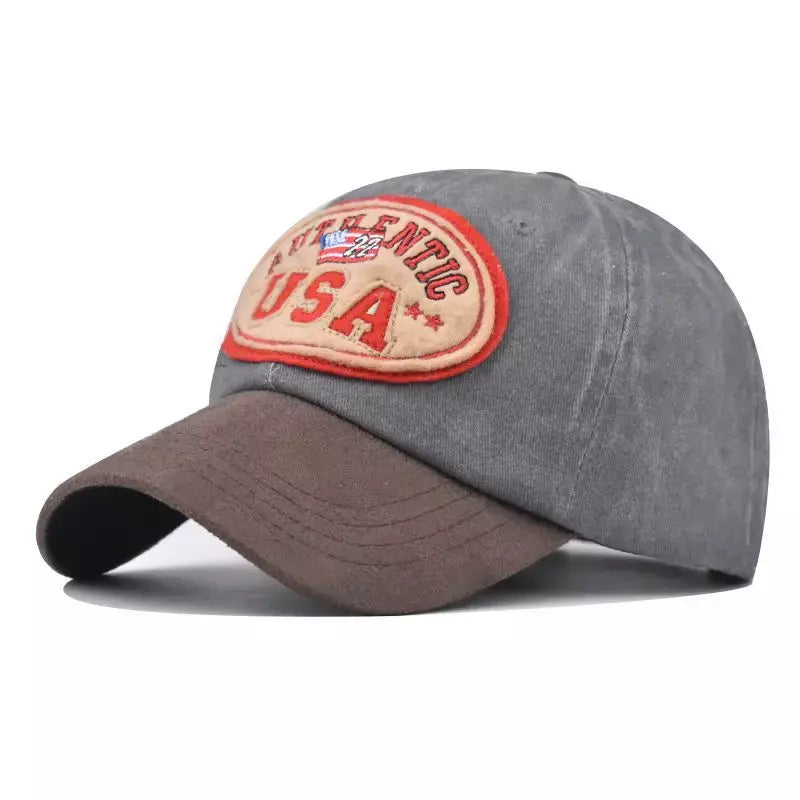 Authentic USA Washed Cotton Baseball Cap - Embroidered Details, Classic Casual Cap