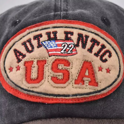 Authentic USA Washed Cotton Baseball Cap - Embroidered Details, Classic Casual Cap
