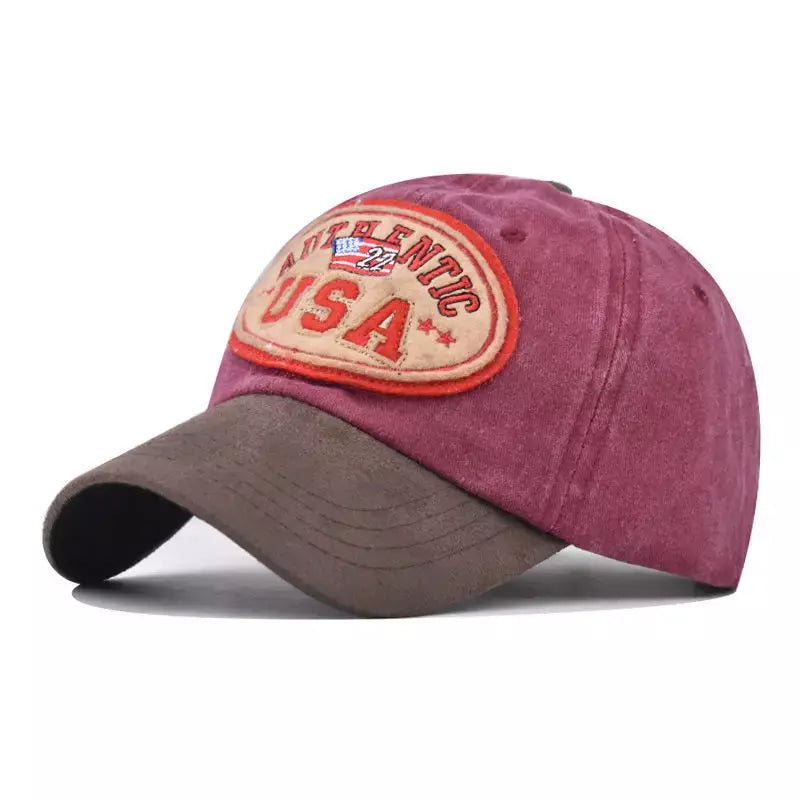 Authentic USA Washed Cotton Baseball Cap - Embroidered Details, Classic Casual Cap