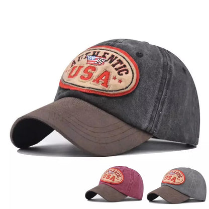 Authentic USA Washed Cotton Baseball Cap - Embroidered Details, Classic Casual Cap
