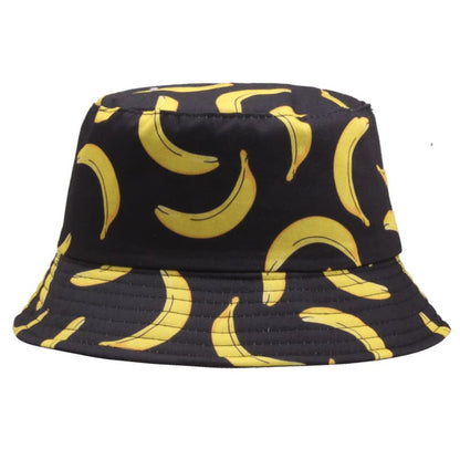 Banana Print Bucket Hat - Reversible Cotton Sun Hat With Banana Print For Casual Days