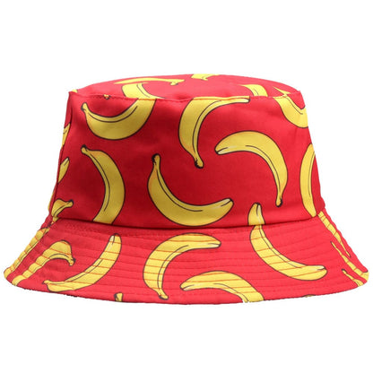Banana Print Bucket Hat - Reversible Cotton Sun Hat With Banana Print For Casual Days