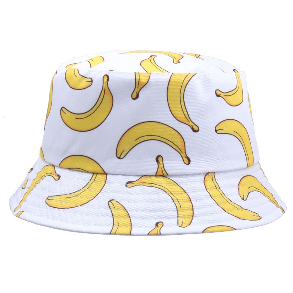 Banana Print Bucket Hat - Reversible Cotton Sun Hat With Banana Print For Casual Days