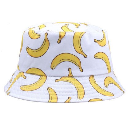 Banana Print Bucket Hat - Reversible Cotton Sun Hat With Banana Print For Casual Days