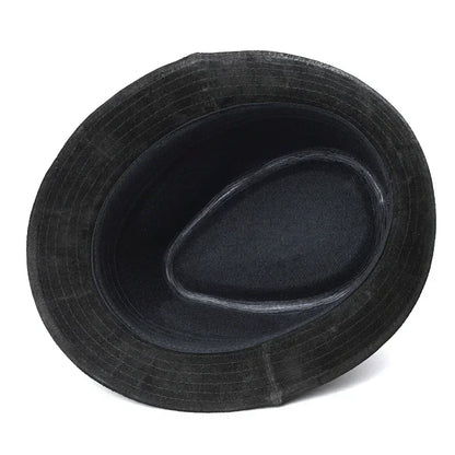 Bayeux Black Genuine Leather Trilby Hat - Timeless Leather Trilby With Clean Silhouette