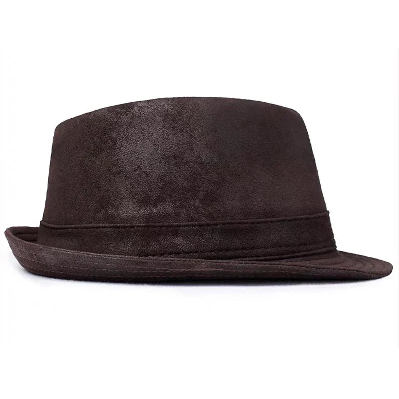 Belcastel Distressed Genuine Leather Trilby Hat - Rugged Texture With Classic Silhouette