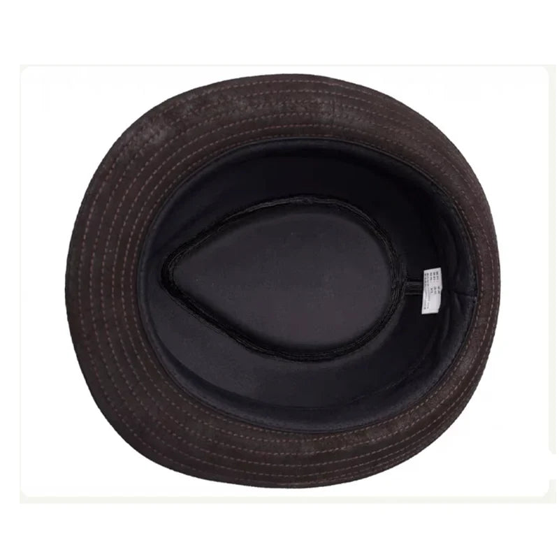 Belcastel Distressed Genuine Leather Trilby Hat - Rugged Texture With Classic Silhouette