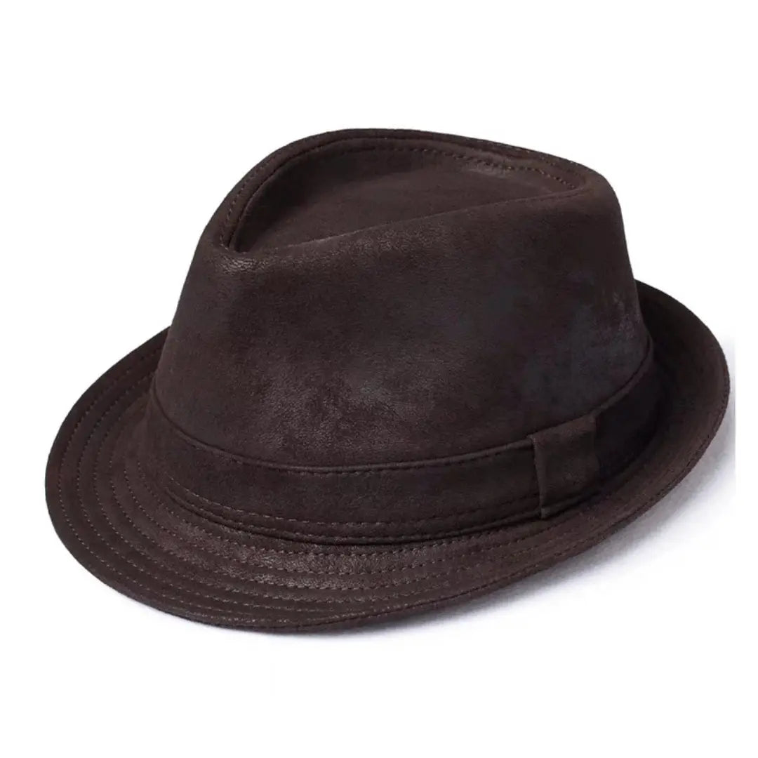 Belcastel Distressed Genuine Leather Trilby Hat - Rugged Texture With Classic Silhouette