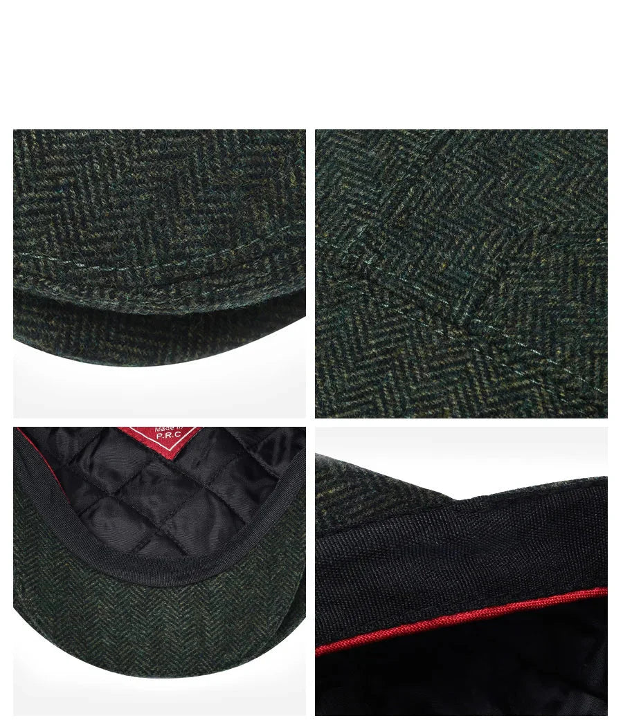 Bellamy Wool Herringbone Flat Cap - Versatile Wool Blend Hat For Casual To Smart Looks