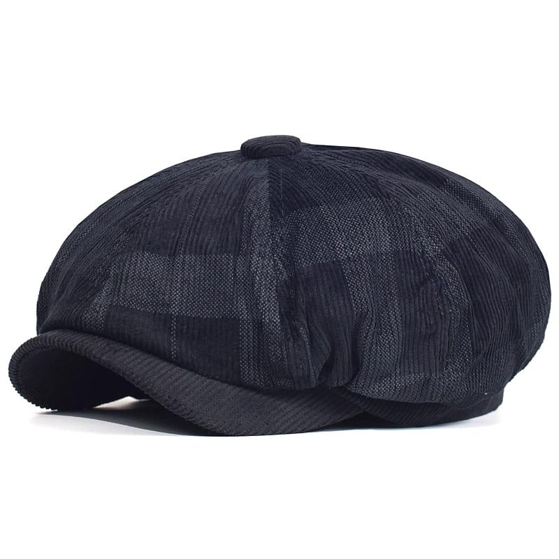 Beynac Plaid Corduroy Newsboy Cap - Classic Plaid Cotton Corduroy Cap For Timeless Style