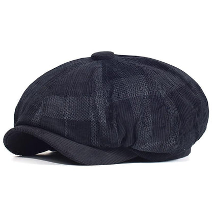 Beynac Plaid Corduroy Newsboy Cap - Classic Plaid Cotton Corduroy Cap For Timeless Style