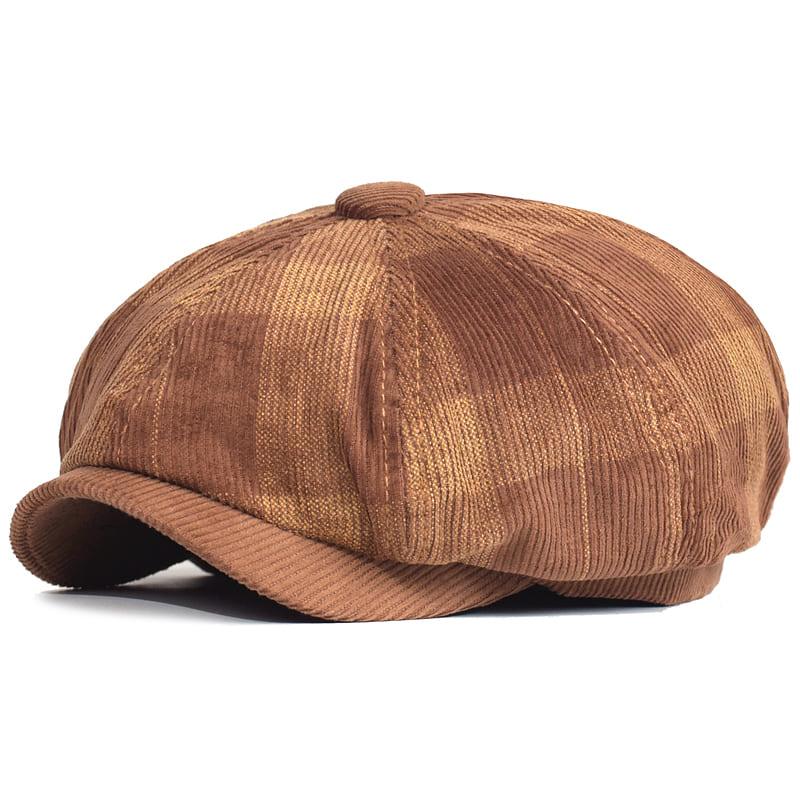 Beynac Plaid Corduroy Newsboy Cap - Classic Plaid Cotton Corduroy Cap For Timeless Style