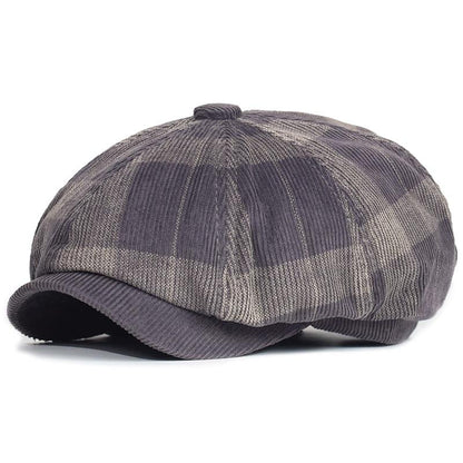 Beynac Plaid Corduroy Newsboy Cap - Classic Plaid Cotton Corduroy Cap For Timeless Style