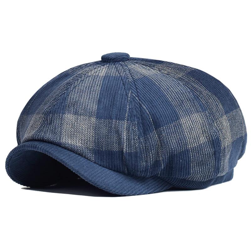 Beynac Plaid Corduroy Newsboy Cap - Classic Plaid Cotton Corduroy Cap For Timeless Style