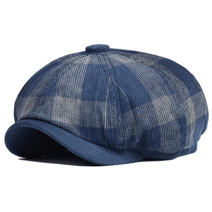 Beynac Plaid Corduroy Newsboy Cap - Classic Plaid Cotton Corduroy Cap For Timeless Style