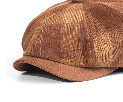 Beynac Plaid Corduroy Newsboy Cap - Classic Plaid Cotton Corduroy Cap For Timeless Style