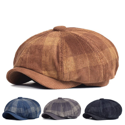 Beynac Plaid Corduroy Newsboy Cap - Classic Plaid Cotton Corduroy Cap For Timeless Style